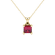 Princess raspberry red gemstone pendant, yellow gold four-prong setting.
