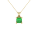 Princess emerald green gemstone pendant, yellow gold four-prong setting.
