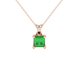 Princess emerald green gemstone pendant, rose gold four-prong setting.