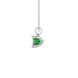 Side profile, white gold emerald green pendant, four-prong gallery.