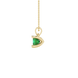 Side profile, yellow gold emerald green pendant, four-prong gallery.