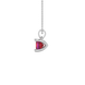 Side profile, white gold raspberry red pendant, four-prong gallery.