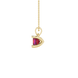 Side profile, yellow gold raspberry red pendant, four-prong gallery.