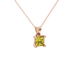 Close-up, princess canary yellow gemstone pendant, rose gold four-prong setting