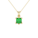 Princess emerald green gemstone pendant, yellow gold six-prong setting.