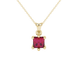 Princess raspberry red gemstone pendant, yellow gold six-prong setting.
