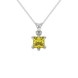 Princess canary yellow gemstone pendant, white gold six-prong setting.