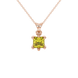 Princess canary yellow gemstone pendant, rose gold six-prong setting.