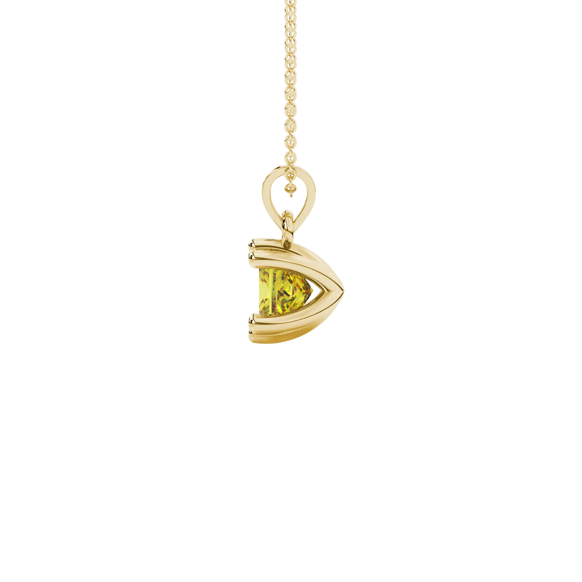 Side profile, yellow gold canary yellow pendant, six-prong gallery.