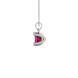Side profile, white gold raspberry red pendant, six-prong gallery.