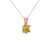 Close-up, princess canary yellow gemstone pendant, rose gold six-prong setting.