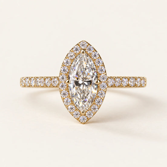 Verona Marquise Cut Lab Grown Diamond Halo Engagement Ring in Yellow Gold