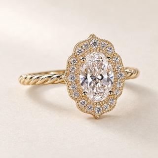 Regency Oval Lab Grown Diamond Halo Engagement Ring in Yellow Gold