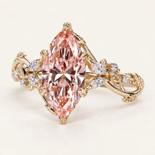 Pink Marquise Lab Grown Diamond Tulip Basket Engagement Ring in Yellow Gold