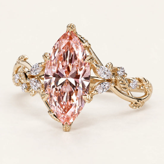 Pink Marquise Lab Grown Diamond Tulip Basket Engagement Ring in Yellow Gold
