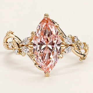Pink Marquise Lab Grown Diamond Tulip Basket Engagement Ring in Yellow Gold