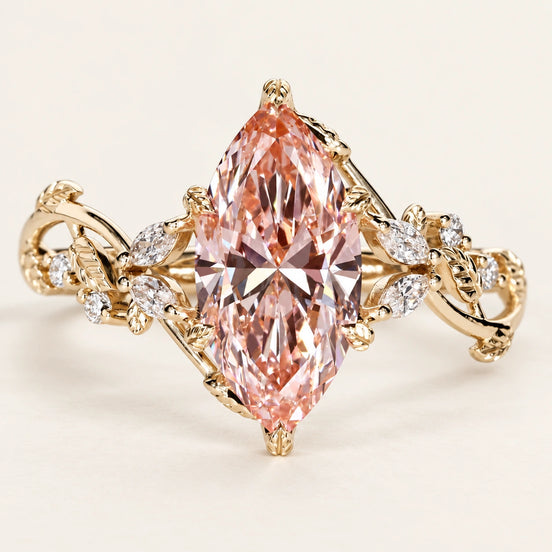 Pink Marquise Lab Grown Diamond Tulip Basket Engagement Ring in Yellow Gold