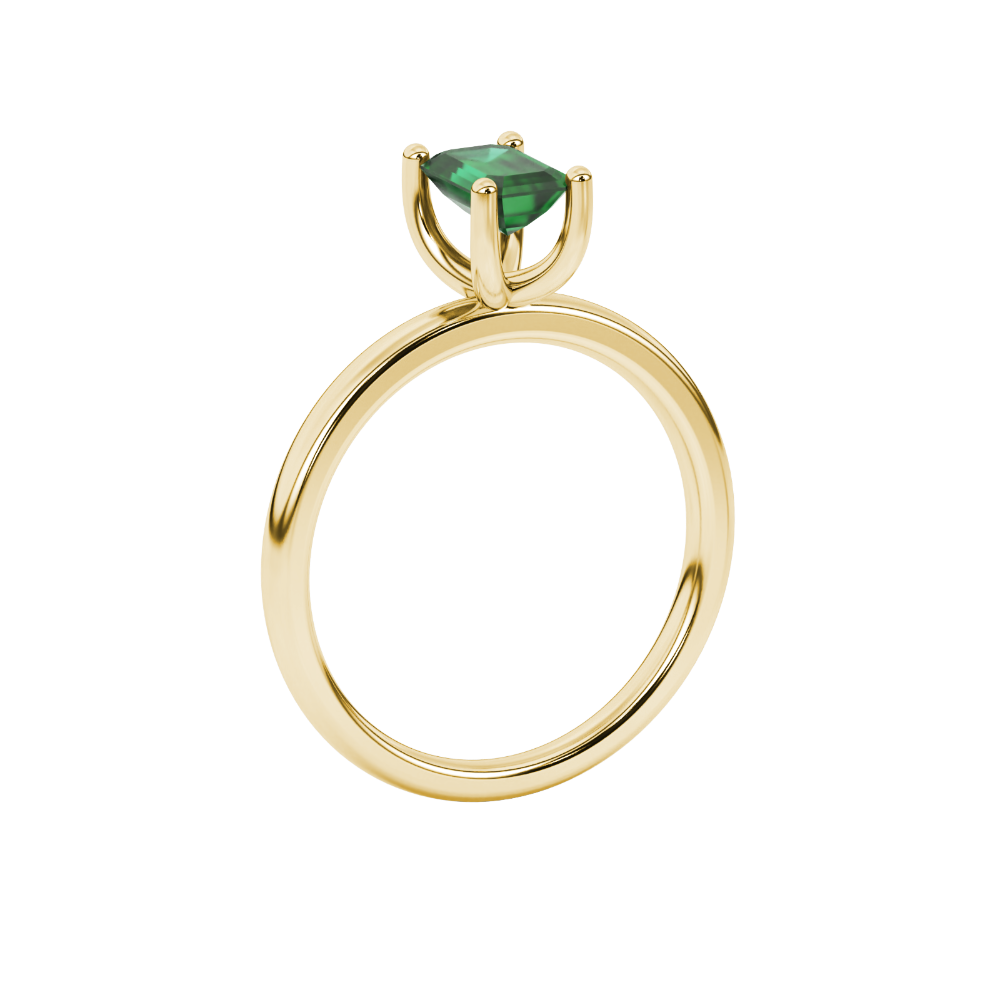 Emerald cut green gemstone solitaire ring in gold four prong setting