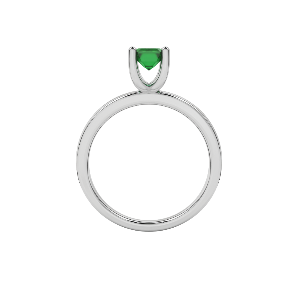 Emerald cut green gemstone solitaire ring in gold four prong setting