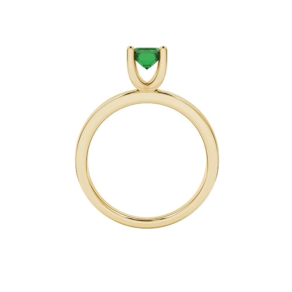 Emerald cut green gemstone solitaire ring in gold four prong setting