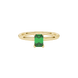 Emerald cut green gemstone solitaire ring in gold four prong setting