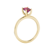 Emerald cut red gemstone solitaire ring in gold four prong setting