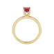 Emerald cut red gemstone solitaire ring in gold four prong setting