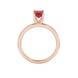 Emerald cut red gemstone solitaire ring in gold four prong setting
