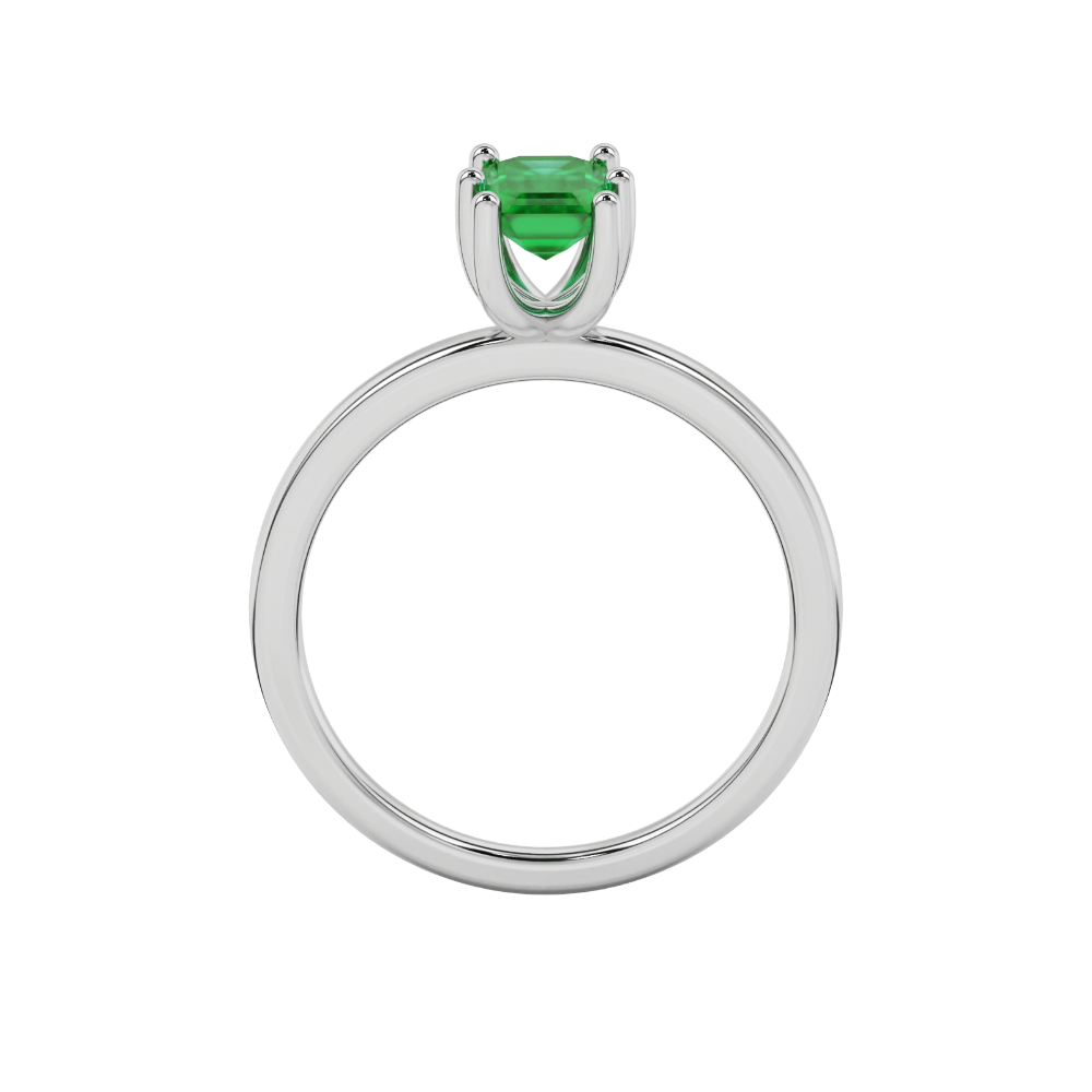 Emerald cut green gemstone solitaire ring in six prong gold setting
