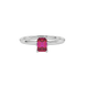 Emerald cut red gemstone solitaire ring in six prong gold setting