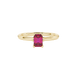 Emerald cut red gemstone solitaire ring in six prong gold setting