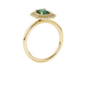 Emerald cut green gemstone double halo ring with octagonal diamond frame in gold