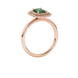 Emerald cut green gemstone double halo ring with octagonal diamond frame in gold