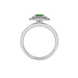 Emerald cut green gemstone double halo ring with octagonal diamond frame in gold