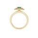 Emerald cut green gemstone double halo ring with octagonal diamond frame in gold