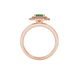 Emerald cut green gemstone double halo ring with octagonal diamond frame in gold