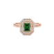 Emerald cut green gemstone double halo ring with octagonal diamond frame in gold