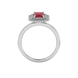 Emerald cut red gemstone double halo ring with octagonal diamond frame in gold