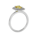 Emerald cut yellow gemstone double halo ring with octagonal diamond frame in gold
