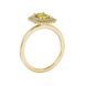 Emerald cut yellow gemstone double halo ring with octagonal diamond frame in gold