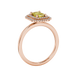 Emerald cut yellow gemstone double halo ring with octagonal diamond frame in gold