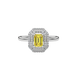Emerald cut yellow gemstone double halo ring with octagonal diamond frame in gold