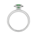Green emerald cut gemstone halo ring with split shank band and diamond accents