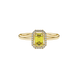 Yellow emerald cut gemstone halo ring with split shank band and diamond accents