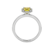 Yellow emerald cut gemstone halo ring with split shank band and diamond accents