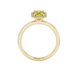 Yellow emerald cut gemstone halo ring with split shank band and diamond accents