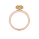 Yellow emerald cut gemstone halo ring with split shank band and diamond accents