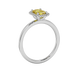 Yellow emerald cut gemstone halo ring with split shank band and diamond accents