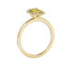 Yellow emerald cut gemstone halo ring with split shank band and diamond accents