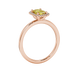 Yellow emerald cut gemstone halo ring with split shank band and diamond accents